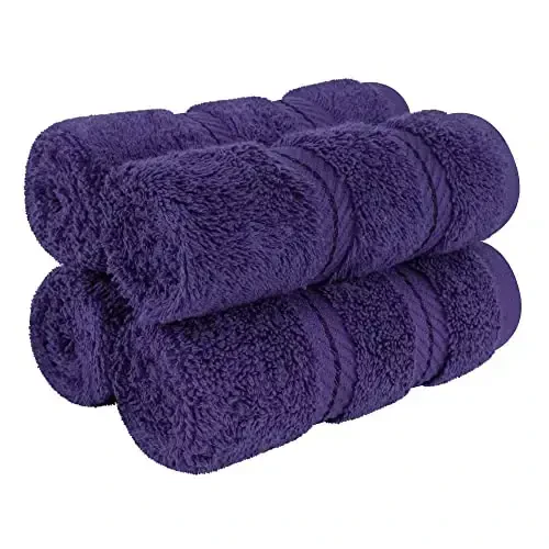 American Soft Linen Luxury Washcloths for Bathroom, 600 GSM 100% Cotton 4 Piece Turkish Wash Cloth Set, 13x13 in Soft Rags for Body and Face, Purple Washcloths 