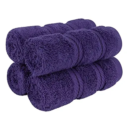 American Soft Linen Luxury Washcloths for Bathroom, 600 GSM 100% Cotton 4 Piece Turkish Wash Cloth Set, 13x13 in Soft Rags for Body and Face, Purple Washcloths - 1