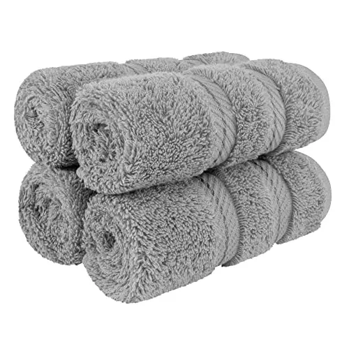 American Soft Linen Luxury Washcloths for Bathroom, 600 GSM 100% Cotton 4 Piece Turkish Wash Cloth Set, 13x13 in Soft Rags for Body and Face, Light Grey Washcloths - 1
