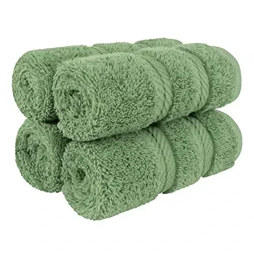 American Soft Linen Luxury Washcloths for Bathroom, 600 GSM 100% Cotton 4 Piece Turkish Wash Cloth Set, 13x13 in Soft Rags for Body and Face, Sage Green Washcloths - AMERICAN SOFT LINEN