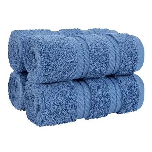 American Soft Linen Luxury Washcloths for Bathroom, 600 GSM 100% Cotton 4 Piece Turkish Wash Cloth Set, 13x13 in Soft Rags for Body and Face, Electric Blue Washcloths - AMERICAN SOFT LINEN