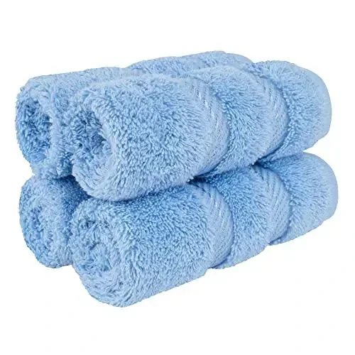 American Soft Linen Luxury Washcloths for Bathroom, 600 GSM 100% Cotton 4 Piece Turkish Wash Cloth Set, 13x13 in Soft Rags for Body and Face, Sky Blue Washcloths 