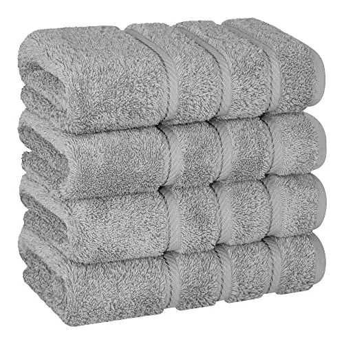 American Soft Linen Luxury Hand Towels for Bathroom, 600 GSM Heawy Weight 16x28 Size 100% Cotton Turkish 4 Piece Hand Face Towel Set, Light Grey Hand Towels 