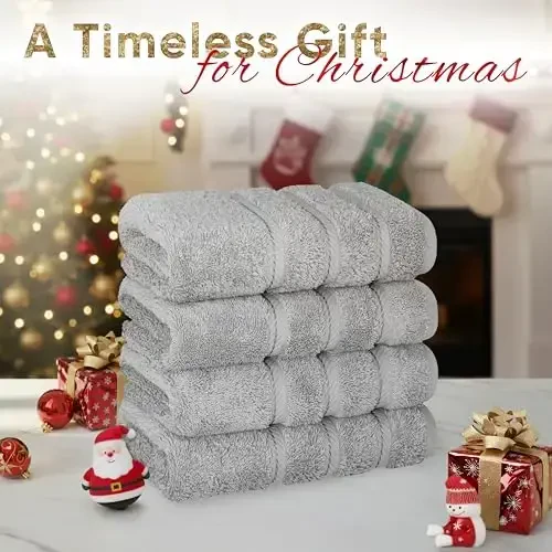American Soft Linen Luxury Hand Towels for Bathroom, 600 GSM 100% Cotton Turkish 4 Piece Hand Towel Set, 600 GSM Hand Face Towels for Kitchen, Light Grey Hand Towels - 2