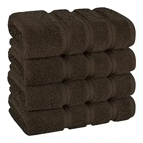 American Soft Linen Luxury Hand Towels for Bathroom, 600 GSM 100% Cotton Turkish 4 Piece Hand Towel Set, 600 GSM Hand Face Towels for Kitchen, Brown Hand Towels 