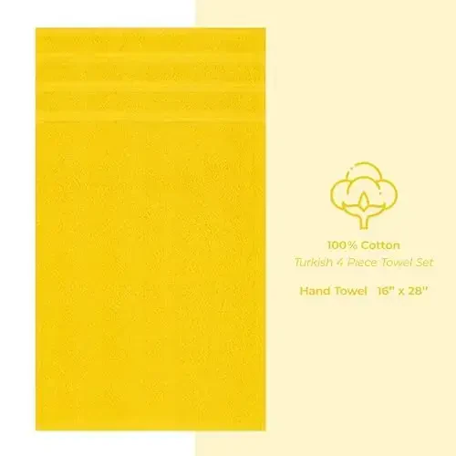 American Soft Linen Luxury Hand Towels for Bathroom, 600 GSM 100% Cotton Turkish 4 Piece Hand Towel Set, 600 GSM Hand Face Towels for Kitchen, Yellow Hand Towels - 5