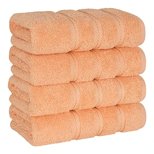 American Soft Linen Luxury Hand Towels for Bathroom, 600 GSM Heawy Weight 16x28 Size 100% Cotton Turkish 4 Piece Hand Face Towel Set, Peach Hand Towels - 1