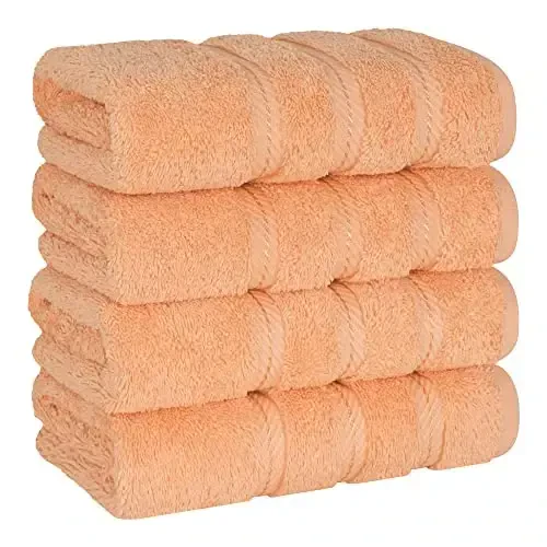 American Soft Linen Luxury Hand Towels for Bathroom, 600 GSM 100% Cotton Turkish 4 Piece Hand Towel Set, 600 GSM Hand Face Towels for Kitchen, Peach Hand Towels 