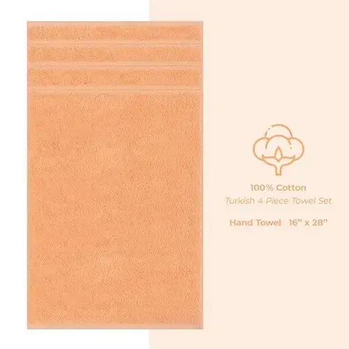 American Soft Linen Luxury Hand Towels for Bathroom, 600 GSM 100% Cotton Turkish 4 Piece Hand Towel Set, 600 GSM Hand Face Towels for Kitchen, Peach Hand Towels - 5