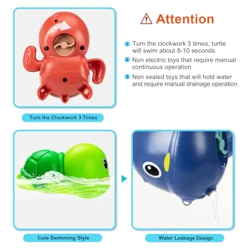 Bath Toys, 6 Pack Swimming Turtle Baby Bath Toys for Toddler 1-3, Water Pool Floating Wind Up Toys for 1 Year Old Boy Girl Gifts, Infant Toddlers Kids Bathtub Toys - 4