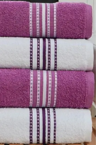 Banyo Qo'l Sochig'i To'plami 4 Dona Lila -Oq Elvin – Yumshoq Tuzilish (70X140X2 /50X90CMX2)-LILA - 7
