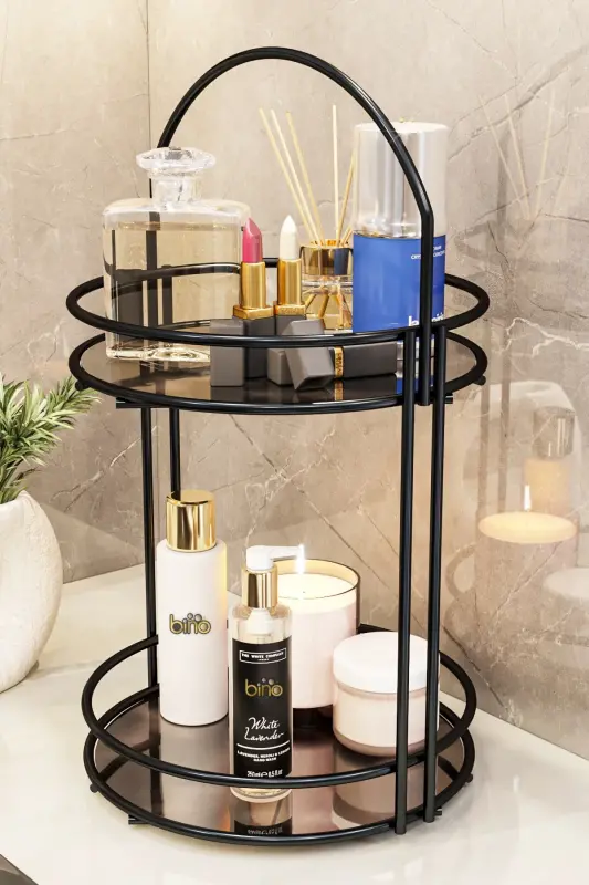 Banyo Tartibga Solgich 2 Qavatli 40CM Qora Hashamatli Tartibga Soluvchi Banyo Raf Shampoonlik Dekorativ - 1