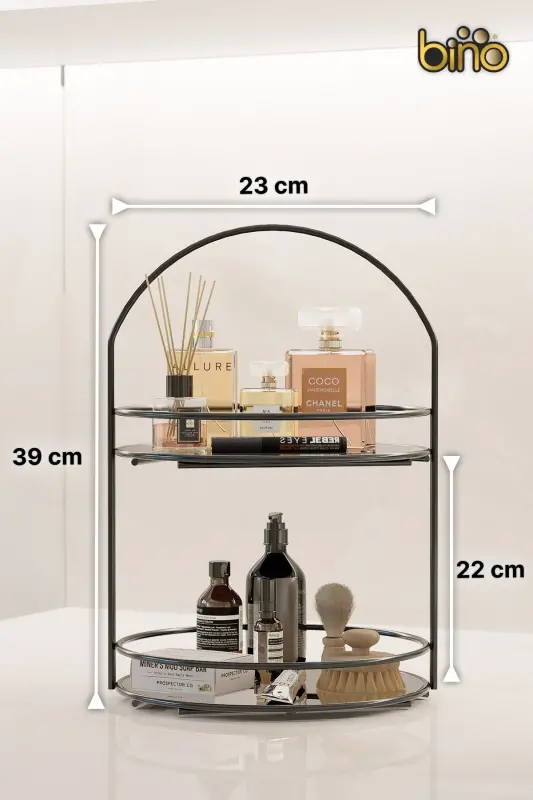Banyo Tartibga Solgich 2 Qavatli 40CM Qora Hashamatli Tartibga Soluvchi Banyo Raf Shampoonlik Dekorativ - 6
