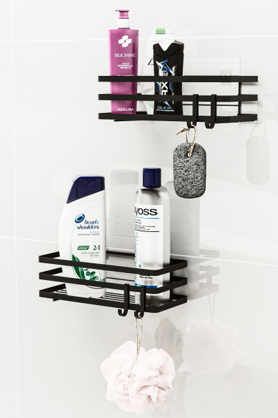 Banyo Tartibga Soluvchi Shampun Sovunlik 2 Li Set Lamali Yopishqoqli 4 Ilgakli Dush Raf Organayzer - 9
