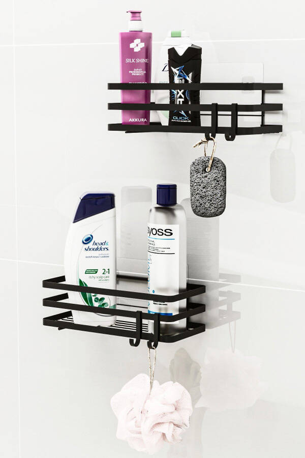 Banyo Tartibga Soluvchi Shampun Sovunlik 2 Li Set Lamali Yopishqoqli 4 Ilgakli Dush Raf Organayzer - 9