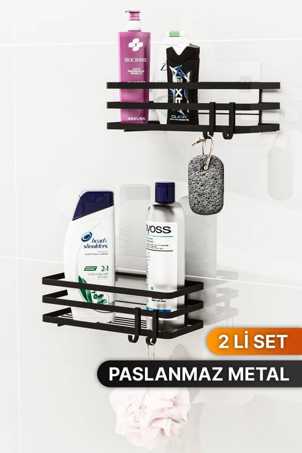 Banyo Tartibga Soluvchi Shampun Sovunlik 2 Li Set Lamali Yopishqoqli 4 Ilgakli Dush Raf Organayzer - 14
