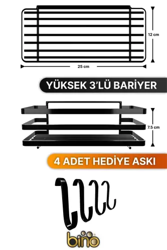 Banyo Tartibga Soluvchi Shampun Sovunlik 2 Li Set Lamali Yopishqoqli 4 Ilgakli Dush Raf Organayzer - 4