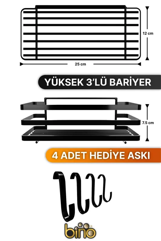 Banyo Tartibga Soluvchi Shampun Sovunlik 2 Li Set Lamali Yopishqoqli 4 Ilgakli Dush Raf Organayzer - 4