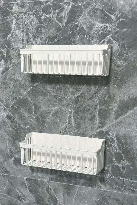 Banyoda yopishqoq tokchalar, 2 dona hammom uchun tashkilotchi, dush tokchasi, shampun uchun tokcha, plastik. - 6