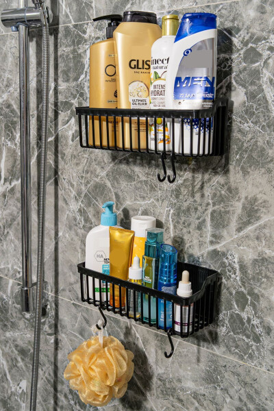 Banyor Adhesive Bathroom Shelf, 2-Piece Bathroom Organizer, Shower Shelf Organizer Shampoo Holder, Plastic - 25