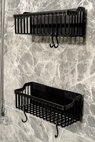 Banyor Adhesive Bathroom Shelf, 2-Piece Bathroom Organizer, Shower Shelf Organizer Shampoo Holder, Plastic - 5
