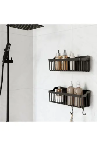 Banyor Adhesive Bathroom Shelf, 2-Piece Bathroom Organizer, Shower Shelf Organizer Shampoo Holder, Plastic - 9