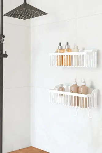 Banyor Yapışkanlı Banyo Rafı, 2'li Banyo Düzenleyici Organizer Banyo Duş Rafı Şampuanlık, Plstik - 1