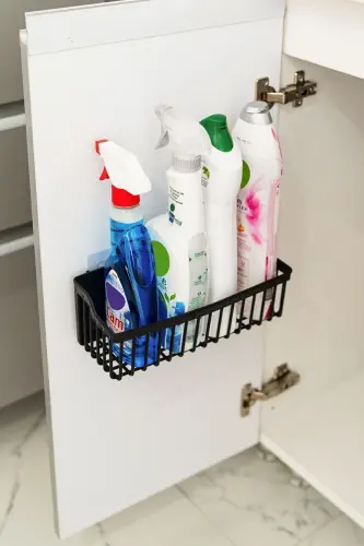 Banyor Yapışkanlı Banyo Rafı, 2'li Banyo Düzenleyici, Duş Rafı Organizer Şampuanlık, Plastik - SİYAH - 6