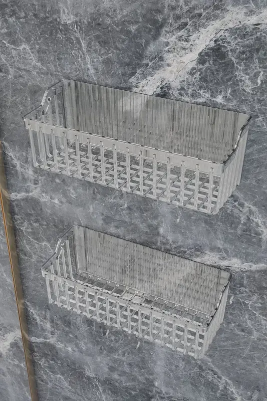 Banyor Yopishqoqli Banyo Rafi, 2'li Banyo Düzenleyici Organizer Banyo Dush Rafi Shampunlik, Plstik-GUMUSH GRI - 4