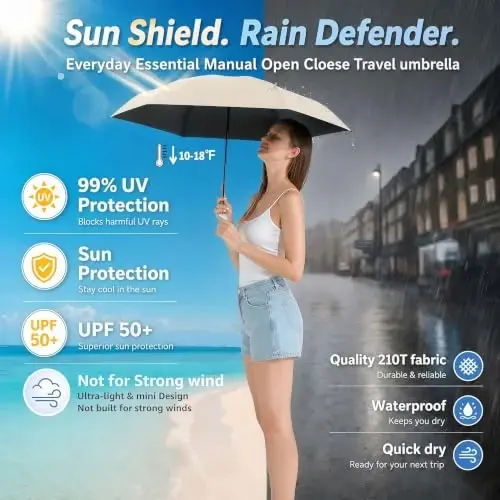 BAODINI Mini Travel Umbrella with UV Sun Protection, Compact Pocket-Size | 8.6 oz Lightweight, Small Portable for Sun & Rain, Fit Purse & Backpack, Travel essentials for Disney & European Trip - BAODINI (1)