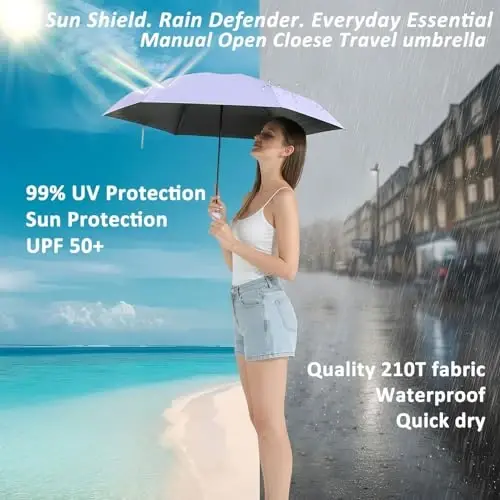BAODINI Mini Travel Umbrella with UV Sun Protection, Compact Pocket-Size | 8.6 oz Lightweight, Small Portable for Sun & Rain, Fit Purse & Backpack, Travel essentials for Disney & European Trip - 3