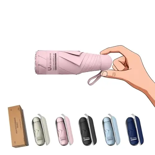 BAODINI Sayohat uchun sumka uchun mini shomsiy, qopqoq bilan - Kichkina ixcham UV shomsiy himoyasi quyosh - Yengil kichkina cho'ntak shomsiysi qopqoq bilan ayollar, qizlar va erkaklar uchun - 2