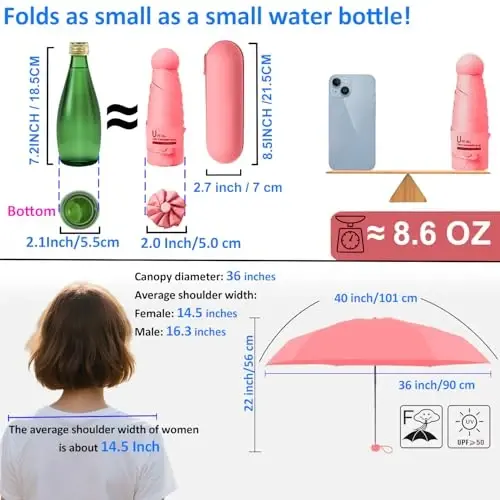 BAODINI Travel Essentials Mini Umbrella for Purse With Case Small Compact UV Sun Protection Lightweight Tiny Pocket Manual Open Close Umbrella for Women Kids and Men Fit Purse Backpack - 5
