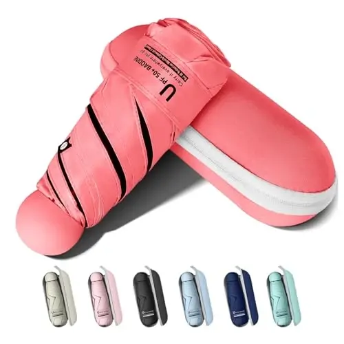 BAODINI Travel Essentials Mini Umbrella for Purse With Case Small Compact UV Sun Protection Lightweight Tiny Pocket Manual Open Close Umbrella for Women Kids and Men Fits Purse Backpack - 2