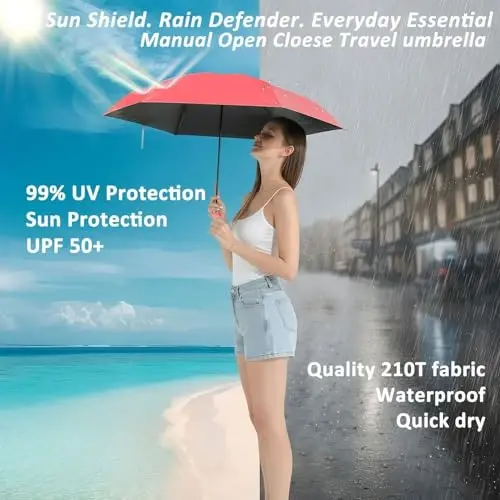 BAODINI Travel Essentials Mini Umbrella for Purse With Case Small Compact UV Sun Protection Lightweight Tiny Pocket Manual Open Close Umbrella for Women Kids and Men Fits Purse Backpack - 4