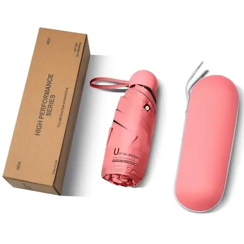 BAODINI Mini Travel Umbrella with UV Sun Protection, Compact Pocket-Size | 8.6 oz Lightweight, Small Portable for Sun & Rain, Fit Purse & Backpack, Travel essentials for Disney & European Trip 