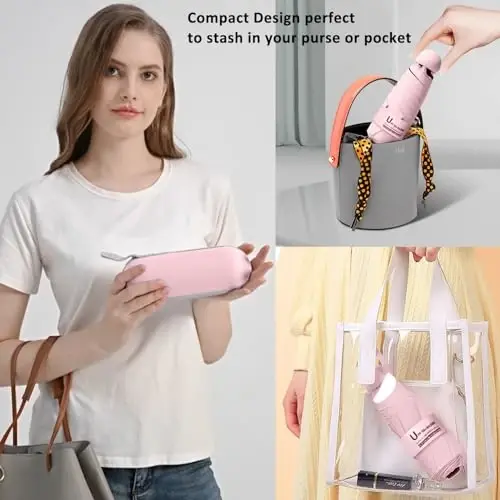 BAODINI Travel Essentials Mini Umbrella for Purse With Case Small Compact UV Sun Protection Lightweight Tiny Pocket Manual Open Close Umbrella for Women Kids and Men Fits Purse Backpack - 5