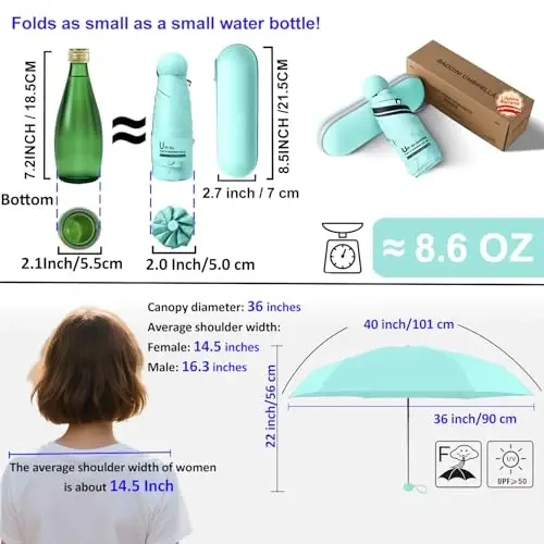 BAODINI Travel Essentials Mini Umbrella for Purse With Case Small Compact UV Sun Protection Lightweight Tiny Pocket Manual Open Close Umbrella for Women Kids and Men Fits Purse Backpack - 5