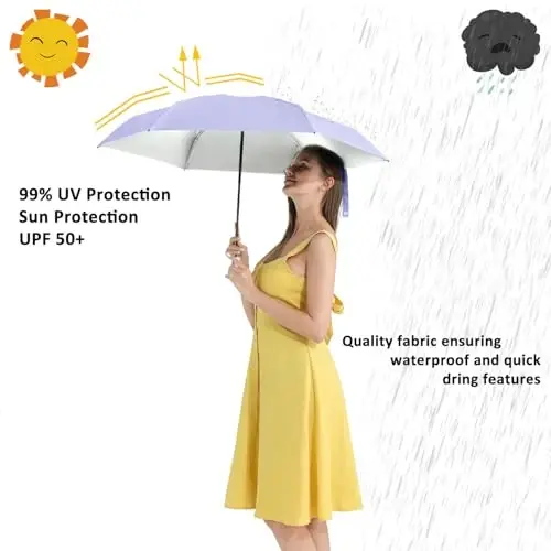 BAODINI Travel Essentials Mini Umbrella for Purse With Case Small Compact UV Sun Protection Lightweight Tiny Pocket Manual Open Close Umbrella for Women Kids and Men Fits Purse Backpack - 2
