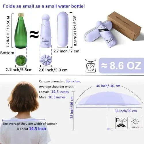 BAODINI Travel Essentials Mini Umbrella for Purse With Case Small Compact UV Sun Protection Lightweight Tiny Pocket Manual Open Close Umbrella for Women Kids and Men Fits Purse Backpack - 4
