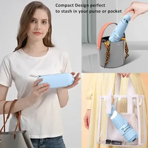BAODINI Travel Essentials Mini Umbrella for Purse With Case Small Compact UV Sun Protection Lightweight Tiny Pocket Manual Open Close Umbrella for Women Kids and Men Fits Purse Backpack - 5