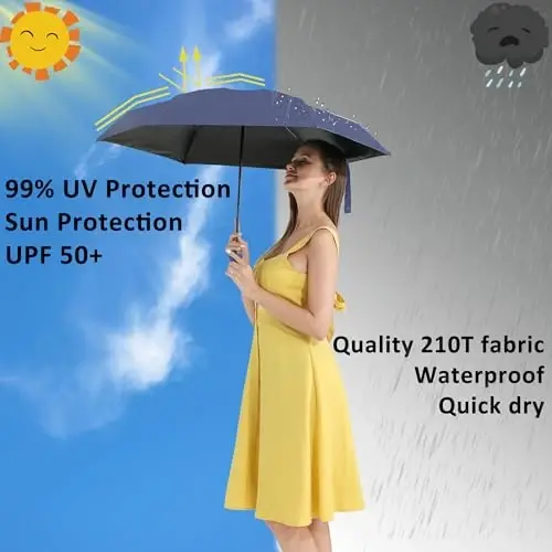 BAODINI Travel Essentials Mini Umbrella for Purse With Case Small Compact UV Sun Protection Lightweight Tiny Pocket Manual Open Close Umbrella for Women Kids and Men Fits Purse Backpack - 3