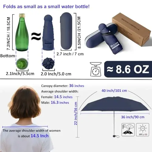 BAODINI Travel Essentials Mini Umbrella for Purse With Case Small Compact UV Sun Protection Lightweight Tiny Pocket Manual Open Close Umbrella for Women Kids and Men Fits Purse Backpack - 4