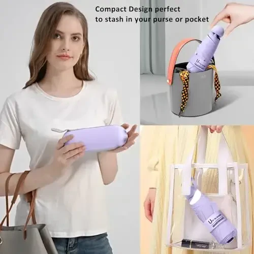 BAODINI Travel Essentials Mini Umbrella for Purse With Case Small Compact UV Sun Protection Lightweight Tiny Pocket Manual Open Close Umbrella for Women Kids and Men Fit Purse Backpack - 5
