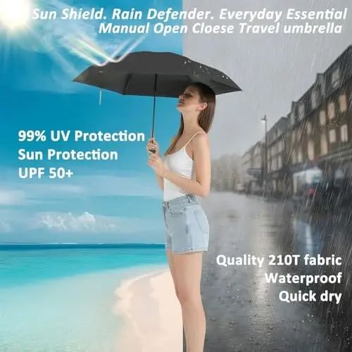 BAODINI Travel Essentials Mini Umbrella for Purse With Case Small Compact UV Sun Protection Lightweight Tiny Pocket Manual Open Close Umbrella for Women Kids and Men Fit Purse Backpack - 3