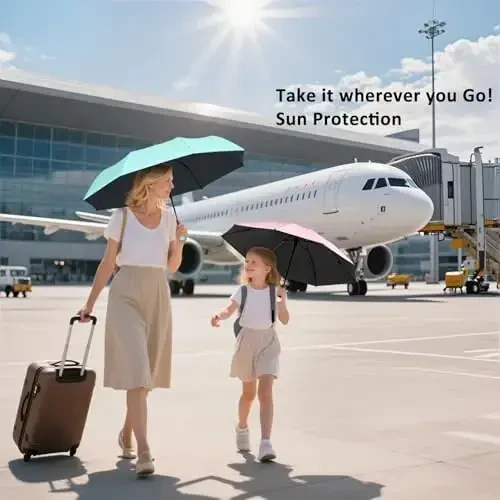 BAODINI Travel Essentials Mini Umbrella for Purse With Case Small Compact UV Sun Protection Lightweight Tiny Pocket Manual Open Close Umbrella for Women Kids and Men Fit Purse Backpack - 2