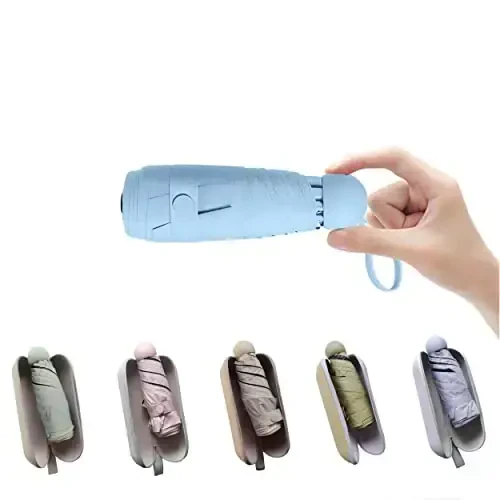 BAODINI Travel Essentials Mini Umbrella for Purse With Case Small Compact UV Sun Protection Lightweight Tiny Pocket Manual Open Close Umbrella for Women Kids and Men Fit Purse Backpack 
