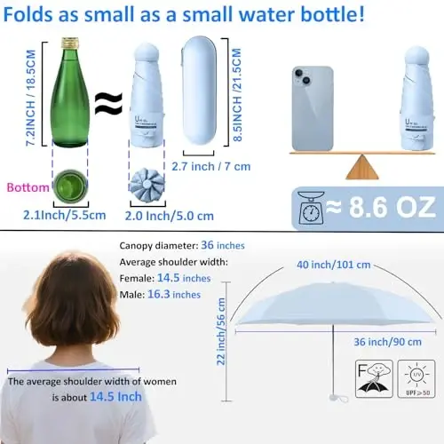 BAODINI Travel Essentials Mini Umbrella for Purse With Case Small Compact UV Sun Protection Lightweight Tiny Pocket Manual Open Close Umbrella for Women Kids and Men Fits Purse Backpack - 5