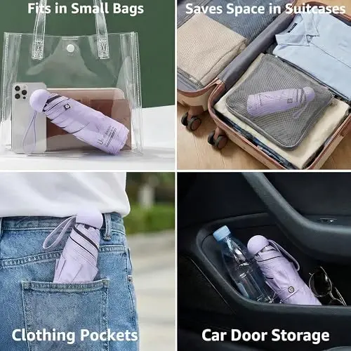 BAODINI Travel Essentials Mini Umbrella for Purse With Case Small Compact UV Sun Protection Lightweight Tiny Pocket Manual Open Close Umbrella for Women Kids and Men Fits Purse Backpack - 3