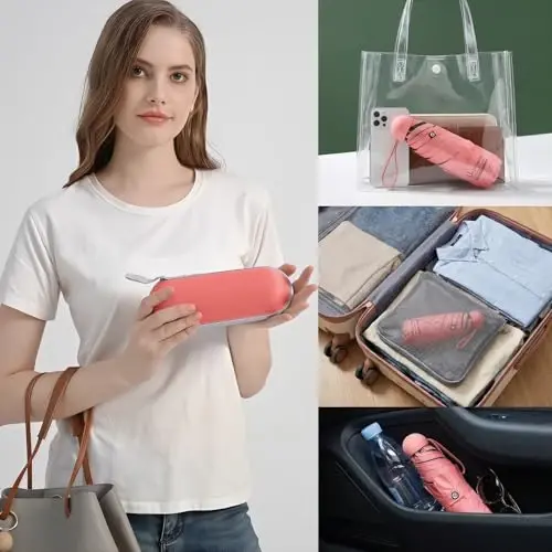 BAODINI Travel Essentials Hamyon uchun mini soyabon G'ilof bilan Kichik kompakt UV Quyoshdan himoya Yengil kichkina cho'ntak Qo'lda ochiladigan yopiladigan soyabon Ayollar bolalar va erkaklar uchun Hamyon xalta mos - 3